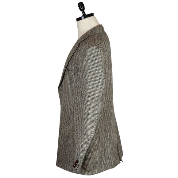Orvis Harris Tweed Blazer 42R Brown Houndstooth Wool Jacket USA Made - Picture 2 of 13